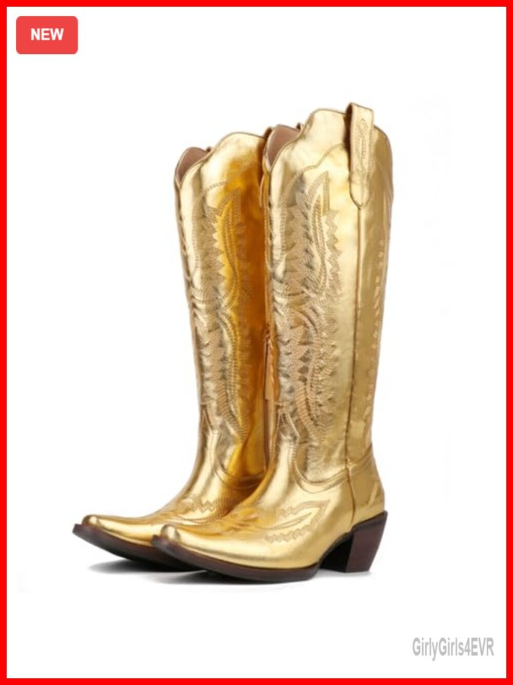 Cowboy Boots for Women Knee High Pointed Snip Toe Chunky Heel